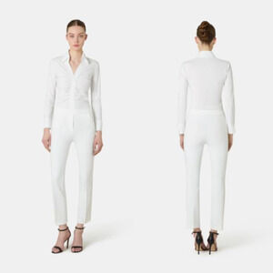 Chiara Boni Nuccia Pull On Straight Ankle Pants White Women's Size 42 IT / 6 US
